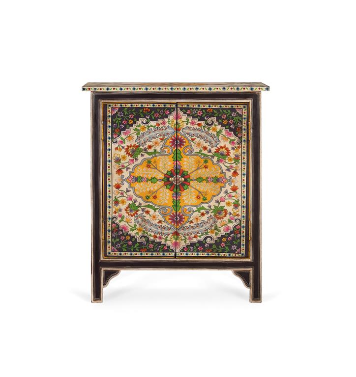 Mueble recibidor 2 puertas chino decorado con diseños florales mandala