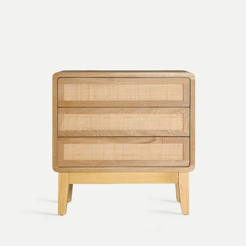 Comoda 3 cajones diseño actual madera rejilla rattan